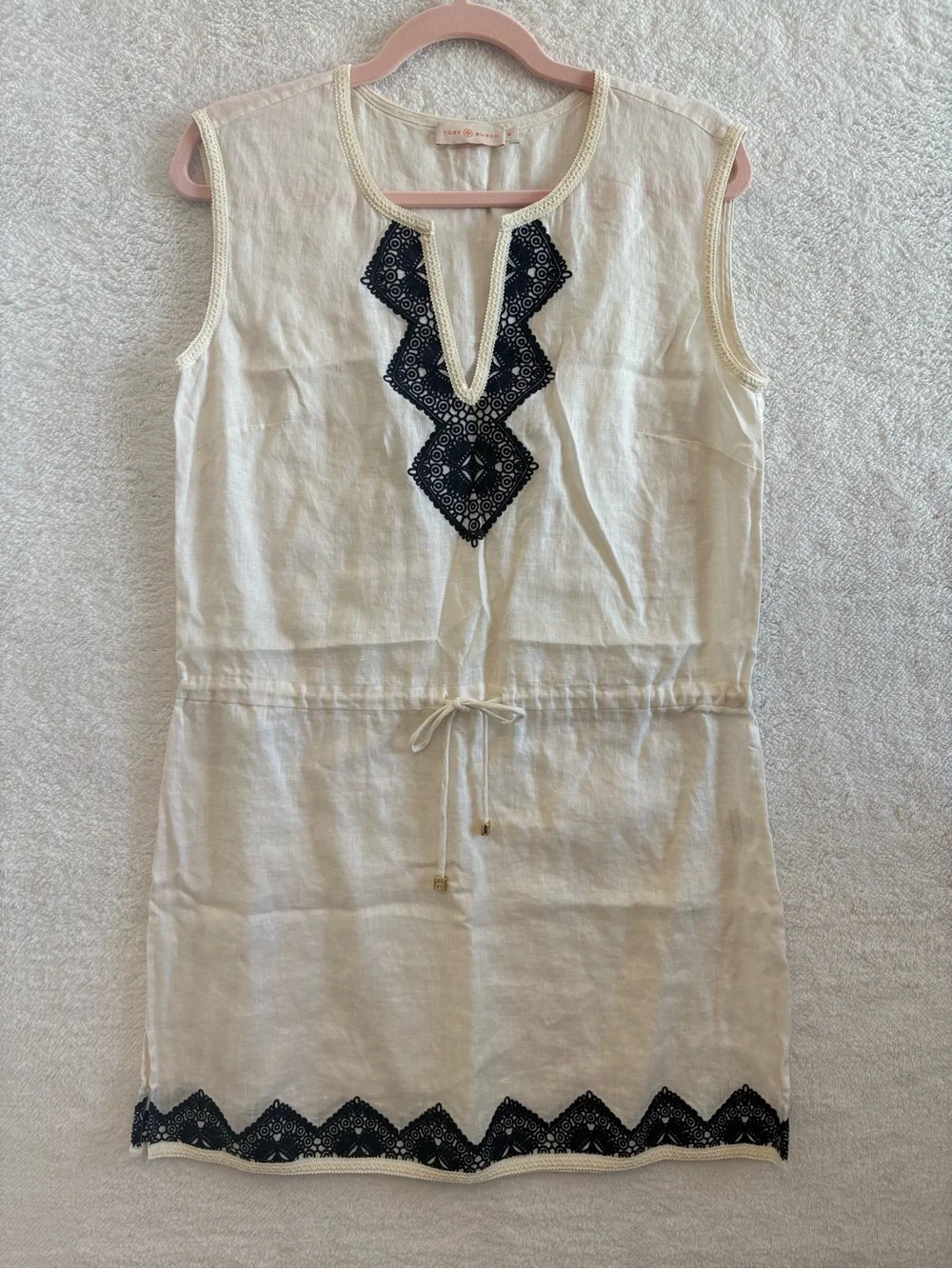 Tory Burch Margherita Sleeveless Linen Tunic Coverup Dress Embroidered  Medium